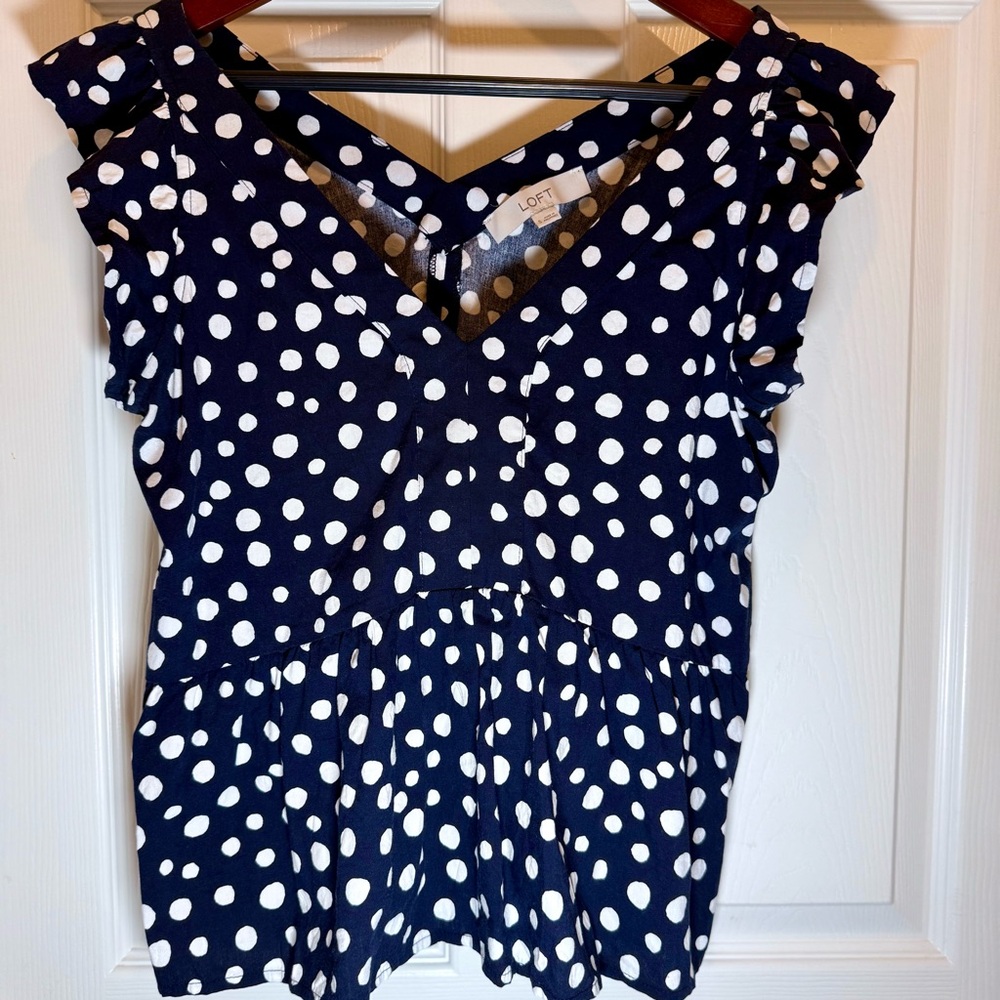 LOFT Navy Polka Dot Blouse - Picture 4 of 6